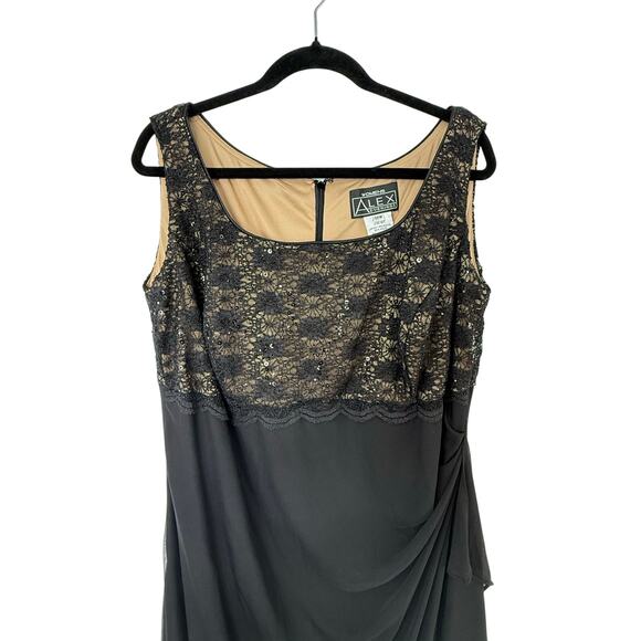 Alex Evenings Gown Women 18W Black Lace Sequin Sleeveless Black Tie Formal Event - Picture 4 of 9